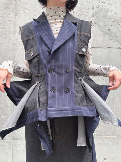 stripe×denim jacket