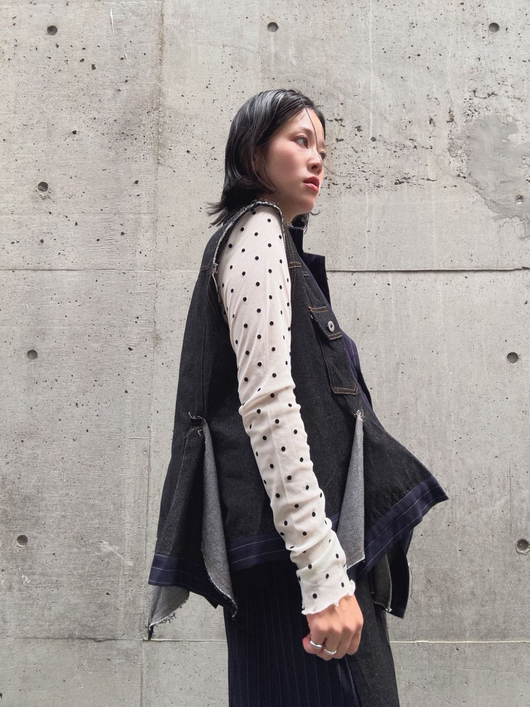 stripe×denim jacket