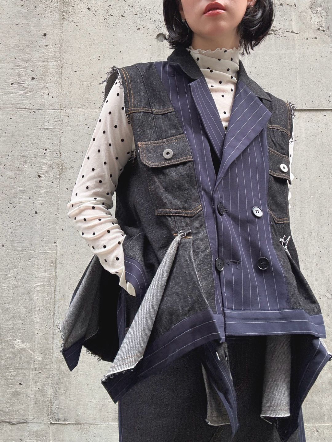stripe×denim jacket