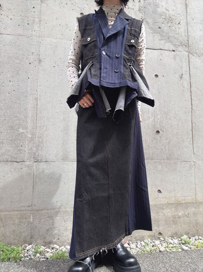 stripe×denim jacket
