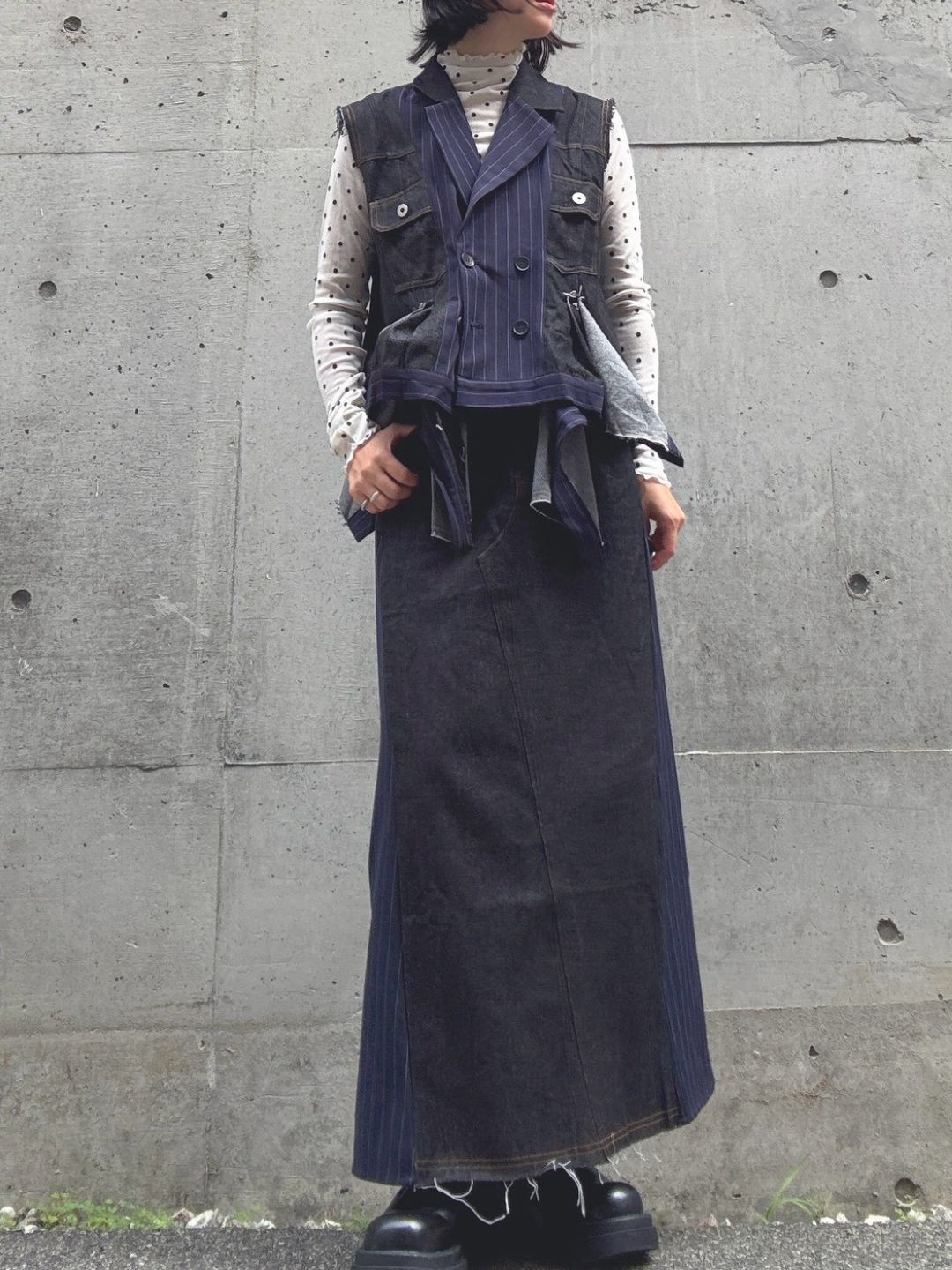 stripe×denim jacket