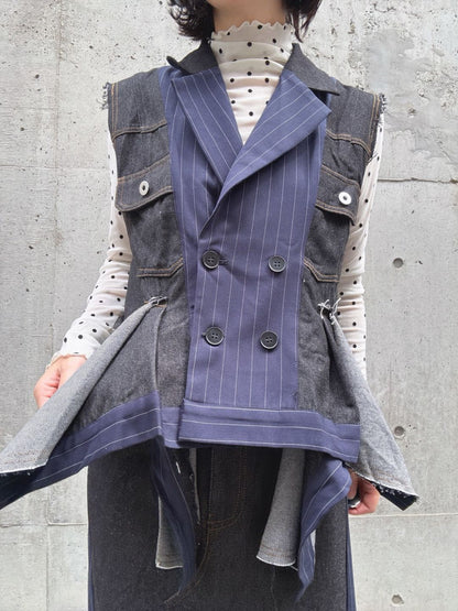 stripe×denim jacket