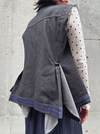 stripe×denim jacket