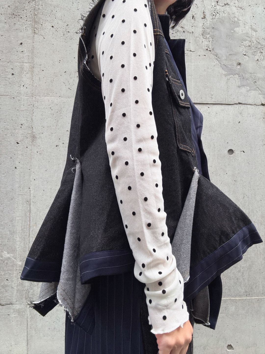 stripe×denim jacket