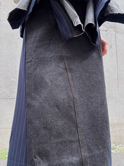 stripe×denim maxi skirt
