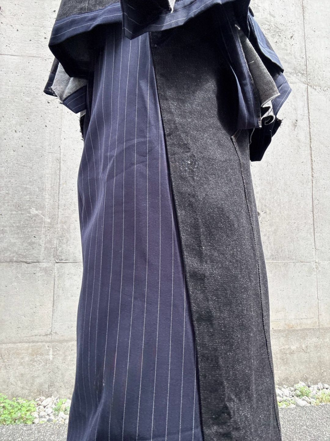 stripe×denim maxi skirt