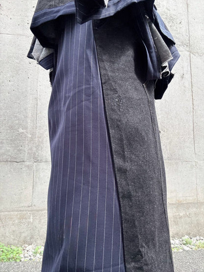 stripe×denim maxi skirt