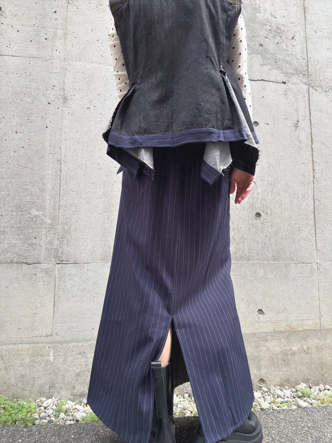 stripe×denim maxi skirt