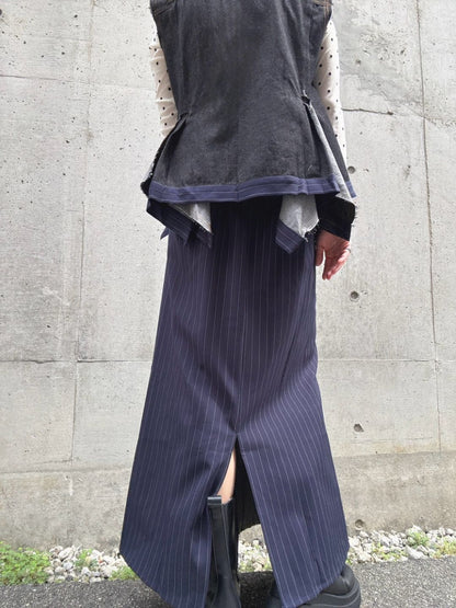 stripe×denim maxi skirt