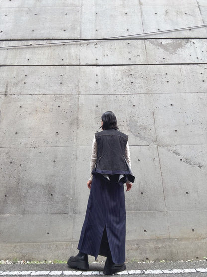 stripe×denim maxi skirt