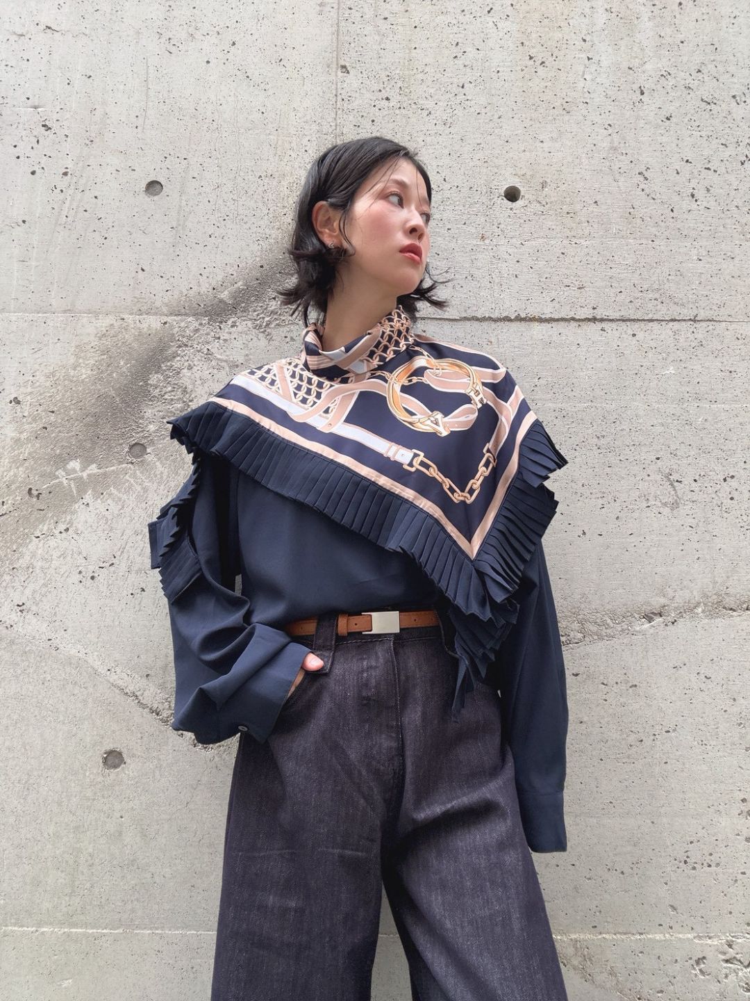 scarf pleats blouse