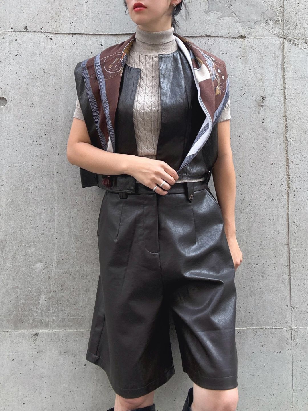 Faux leather short vest