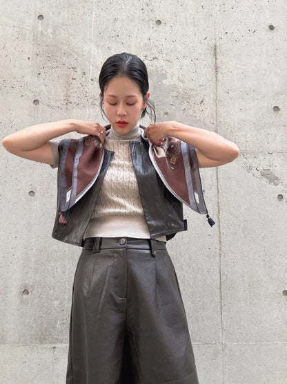 Faux leather short vest