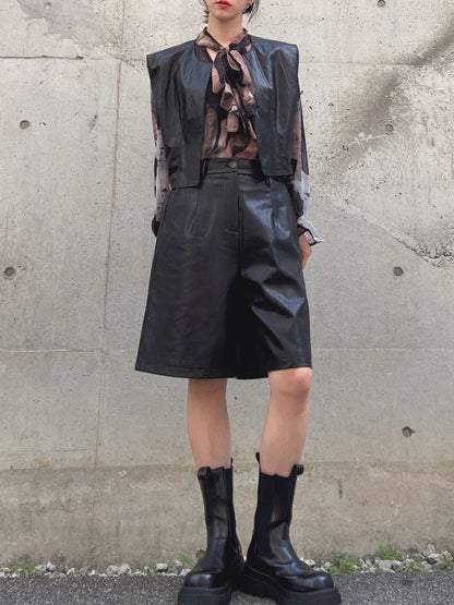 Faux leather short vest