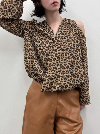leopard off-shoulder blouse