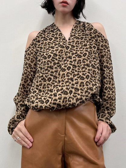 leopard off-shoulder blouse