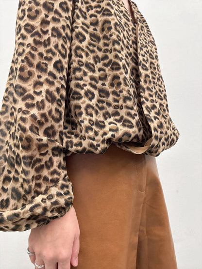 leopard off-shoulder blouse