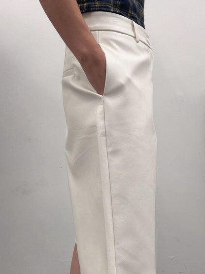 Faux leather wide half pants