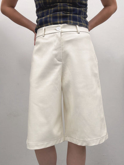 Faux leather wide half pants