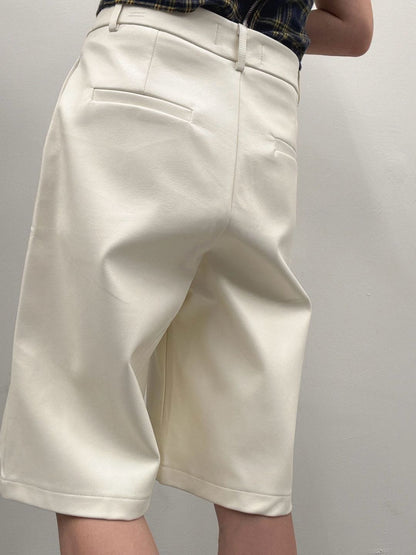 Faux leather wide half pants