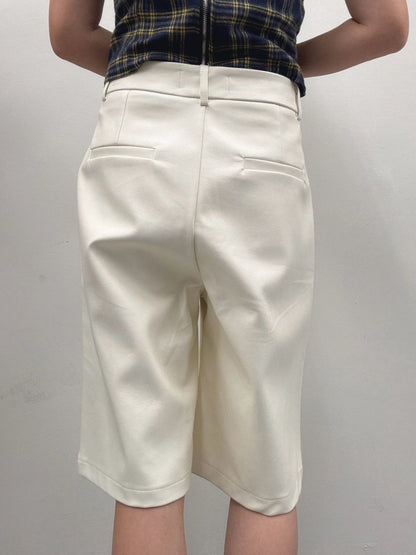 Faux leather wide half pants