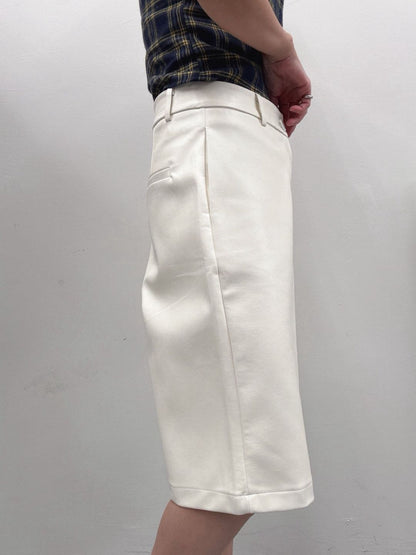 Faux leather wide half pants