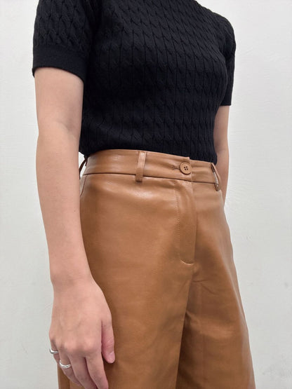 Faux leather wide half pants