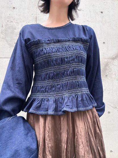 shirring denim tops