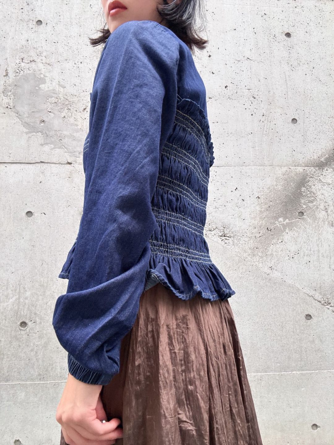 shirring denim tops