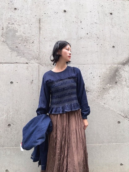 shirring denim tops