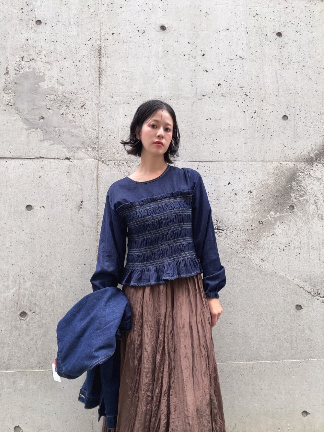 shirring denim tops