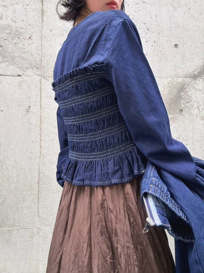 shirring denim tops
