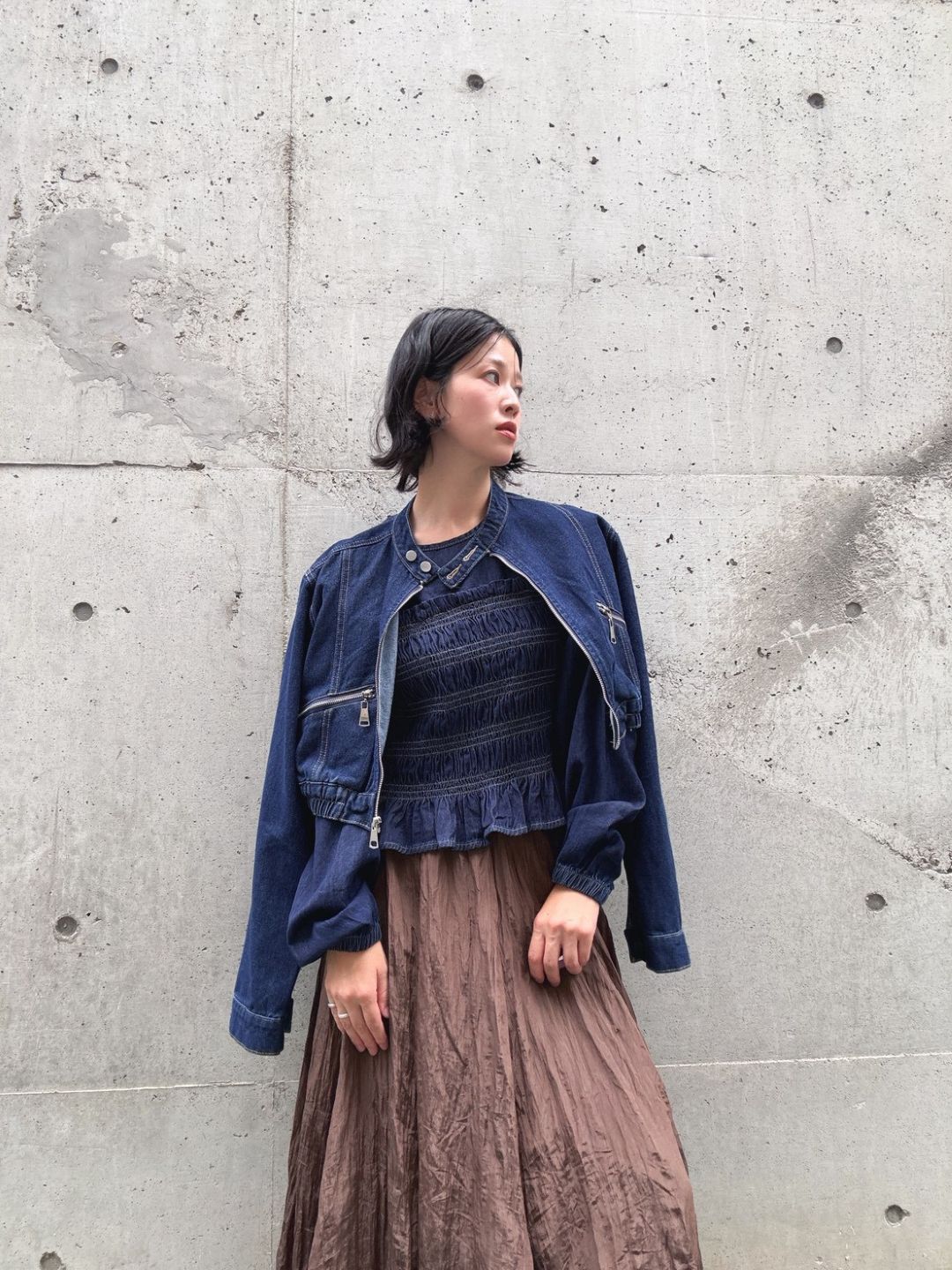 shirring denim tops