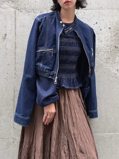 shirring denim tops