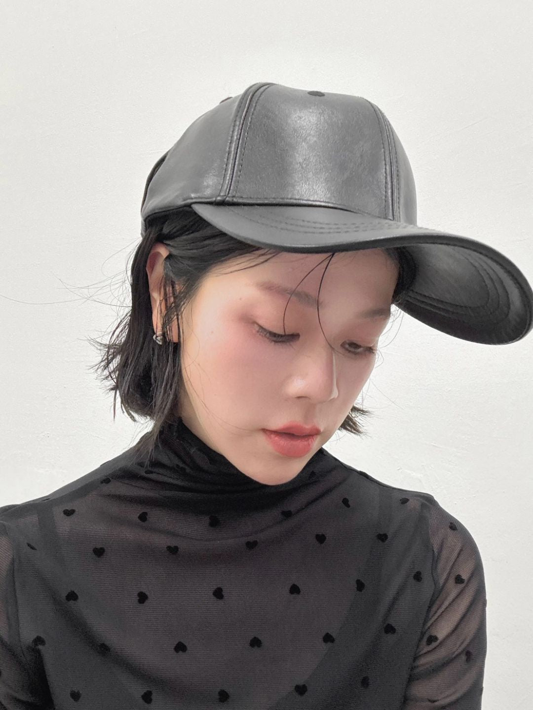 faux leather ribbon cap