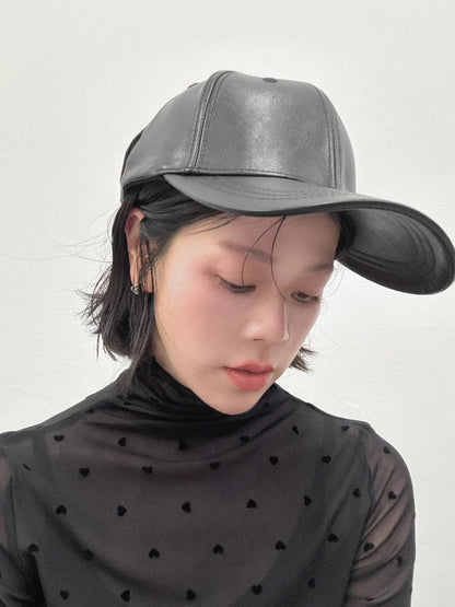 faux leather ribbon cap