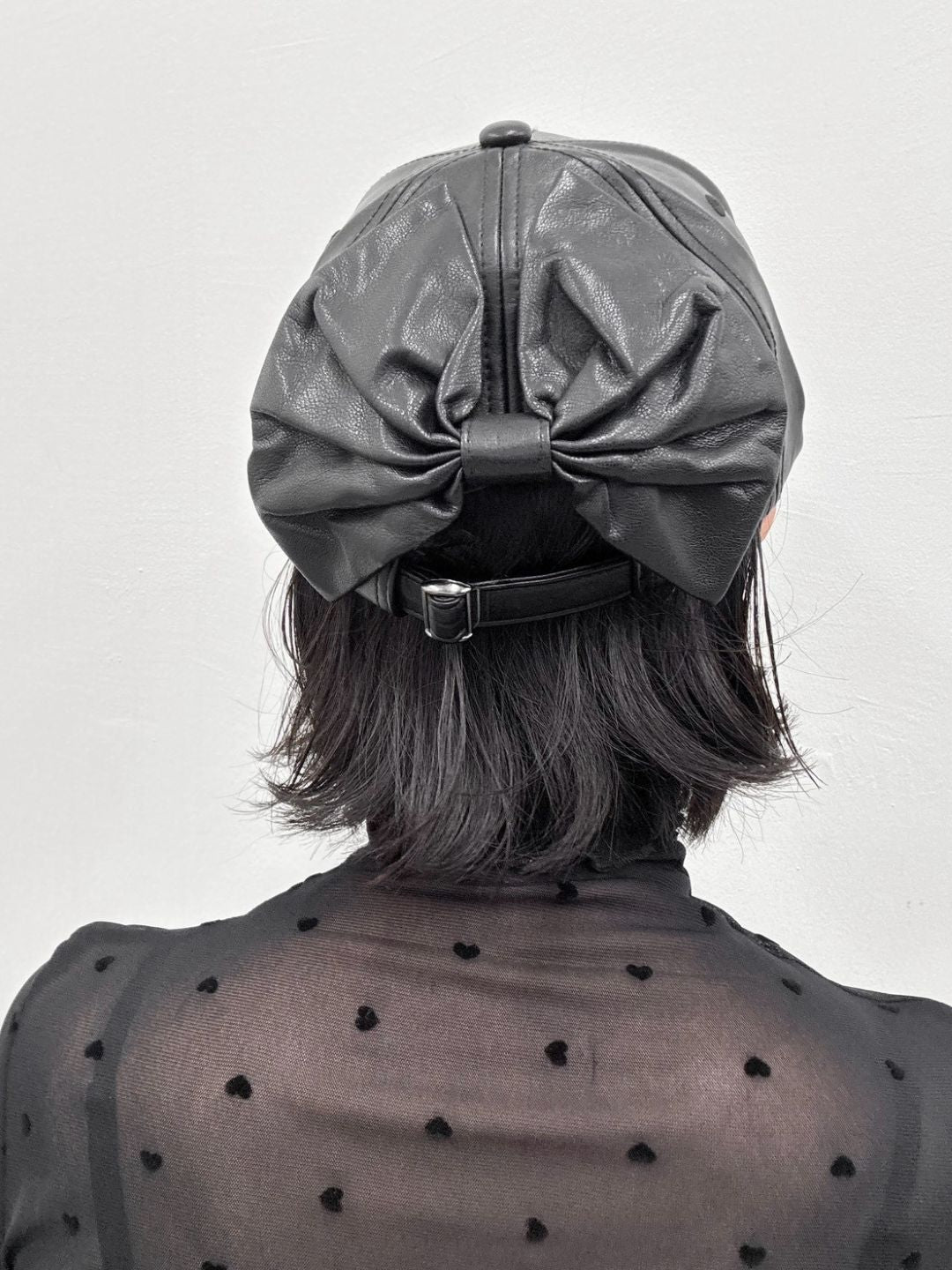 faux leather ribbon cap