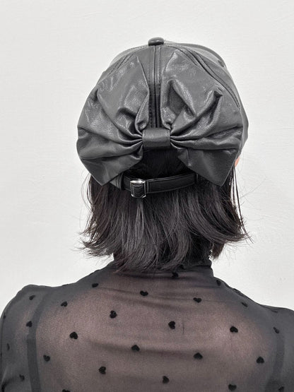faux leather ribbon cap