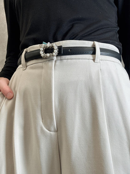 square narrow belt with pearl