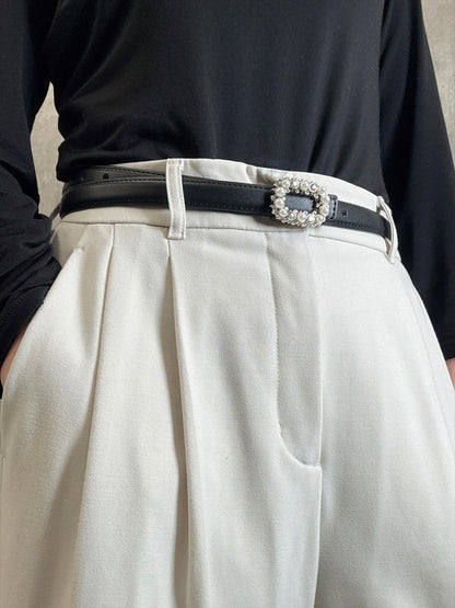 square narrow belt with pearl