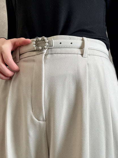 square narrow belt with pearl