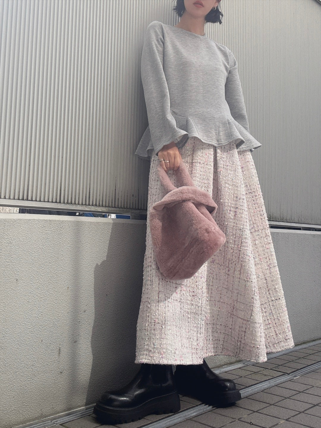 color mix tweed long skirt