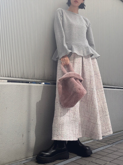 color mix tweed long skirt