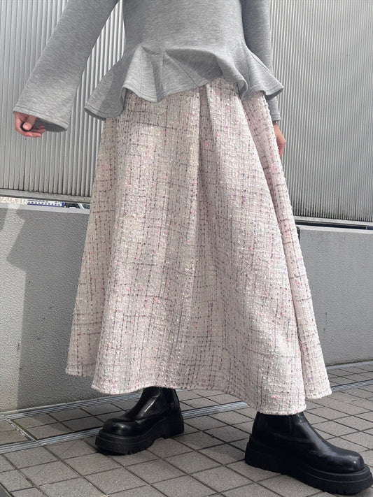 color mix tweed long skirt