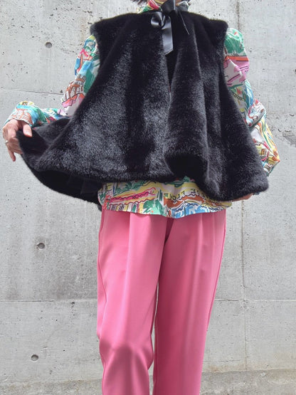 fake fur flare poncho