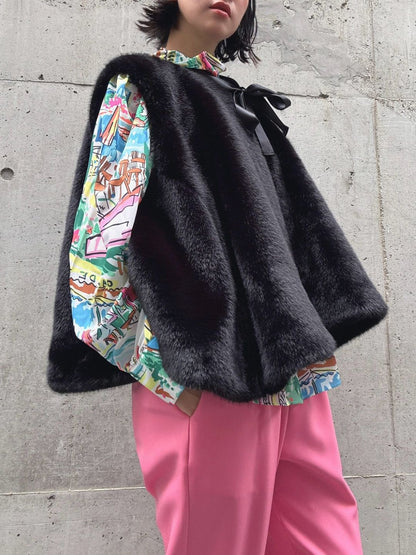 fake fur flare poncho