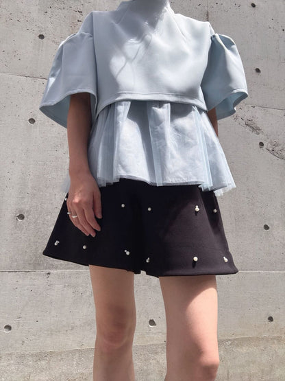 2way sleeve balloon tulle layered blouse