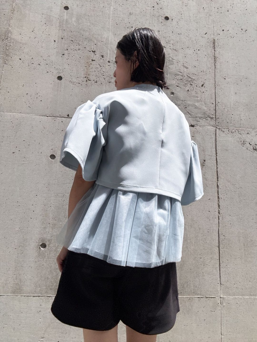 2way sleeve balloon tulle layered blouse