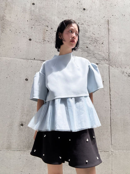 2way sleeve balloon tulle layered blouse