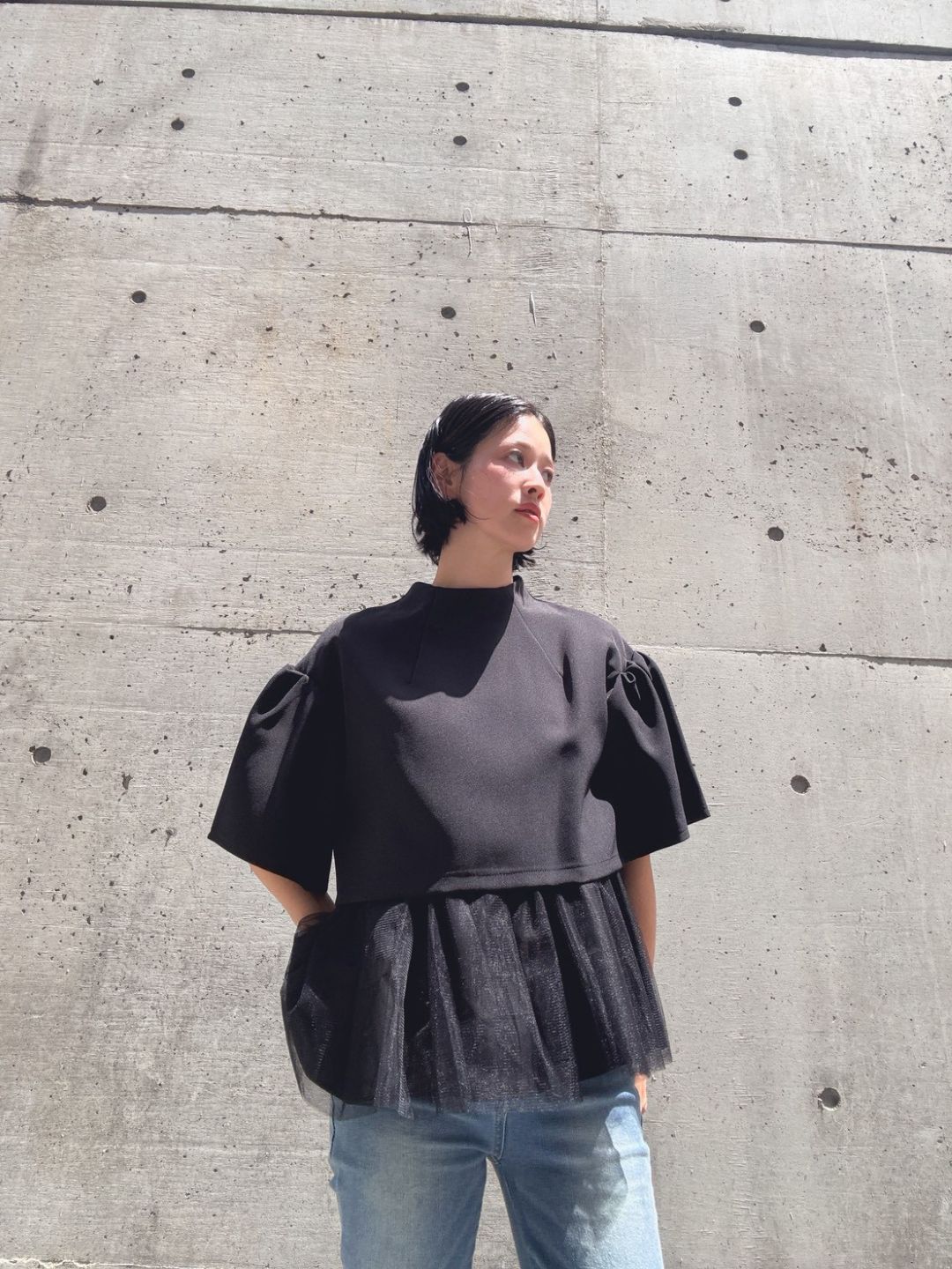 2way sleeve balloon tulle layered blouse